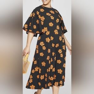 Who What Wear Black Maxi Dress with Orange Floral Print